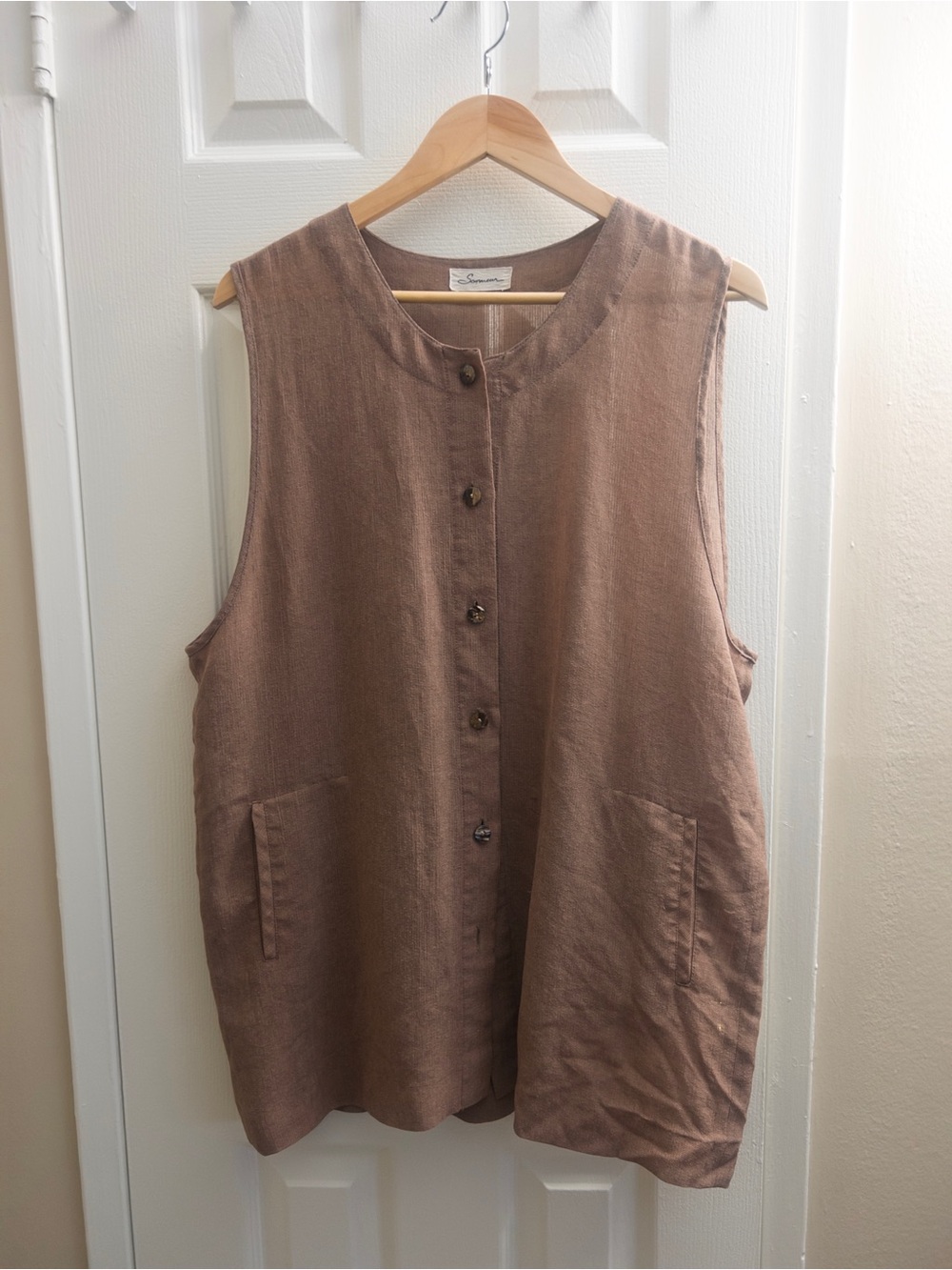 soeur Brown Sleeveless Button-Front Linen Blend Tunic